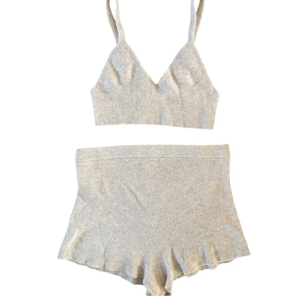 Nadaam Cashmere Ribbed Seamless Bralette and Short Set Luxury Loungewear - Picture 8 of 11